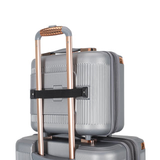 Sleek Silver Fiber ABS Travel Bag Set with Double Wheels & Matching Makeup Bag